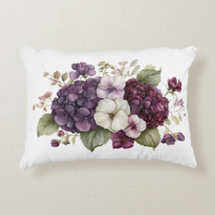 Cojín Decorativo Hortensias Moradas Malhumoradas Florales Acuarela 
