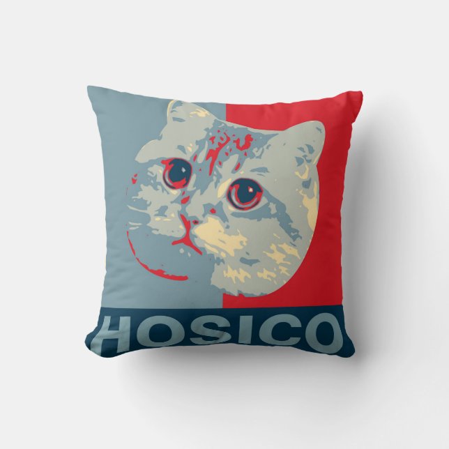 Cojín Decorativo Hosico - Ilustracion azul rojo (Anverso)