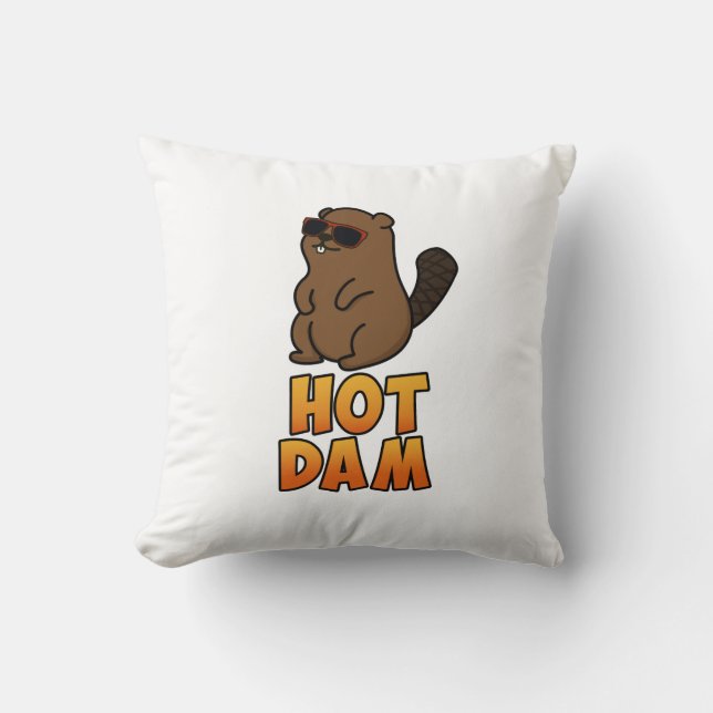 Cojín Decorativo Hot Dam Funny Guay Beaver Pun (Anverso)