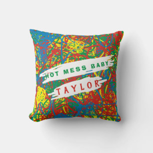 Cojín Decorativo Hot Mess Baby Name Red Green Blue Yellow Scribys