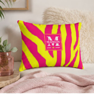 Cojín Decorativo Hot Pink Neon Yellow Zebra Stripe Bold Y2K