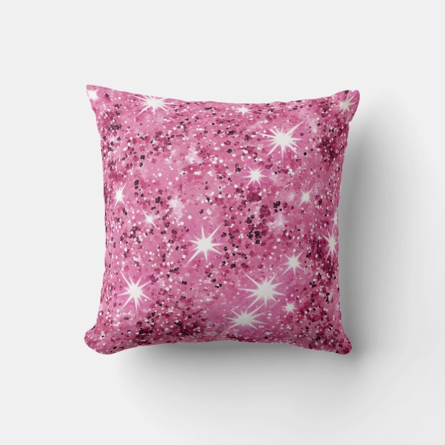 Cojín Decorativo  Hot Pink Stars Sequin Glitter  (Anverso)