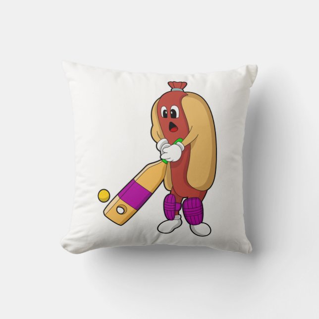 Cojín Decorativo Hotdog at Cricket with Cricket bat (Anverso)
