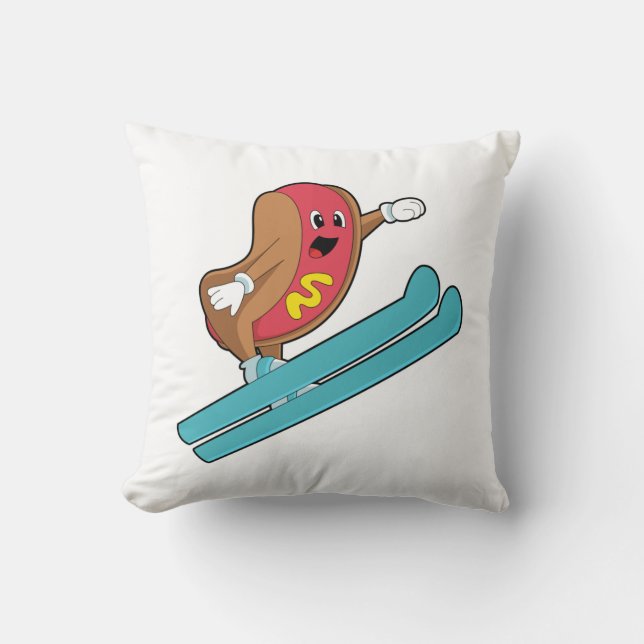 Cojín Decorativo Hotdog como saltador de esquí con Ski.PNG (Anverso)