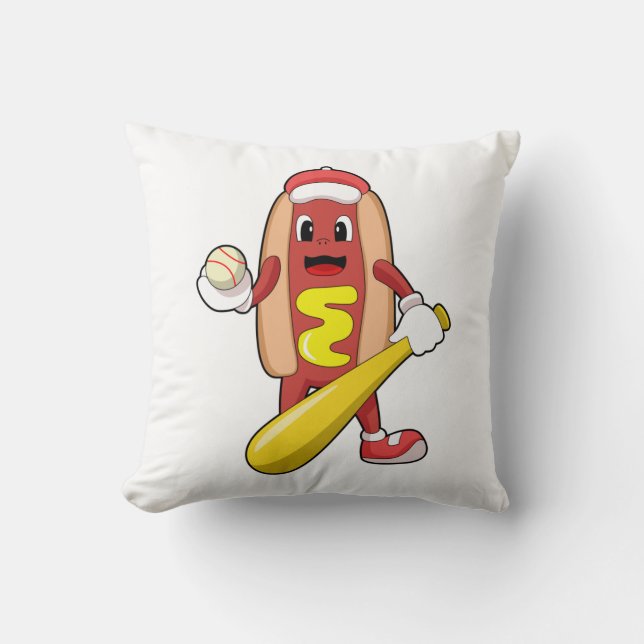 Cojín Decorativo Hotdog de Béisbol con bate de béisbol (Anverso)