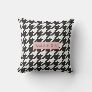 Cojín Decorativo Houndstooth Clásico Personalizado en Negro y Blanc