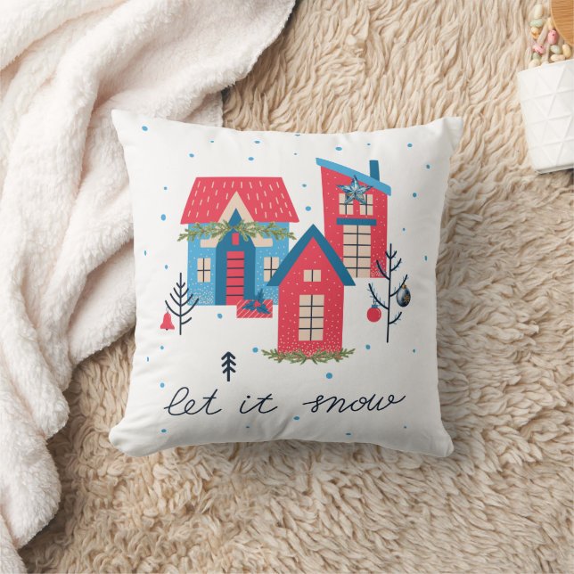 Cojín Decorativo Houses Let it Snow Merry & Bright Christmas Pillow (Manta)