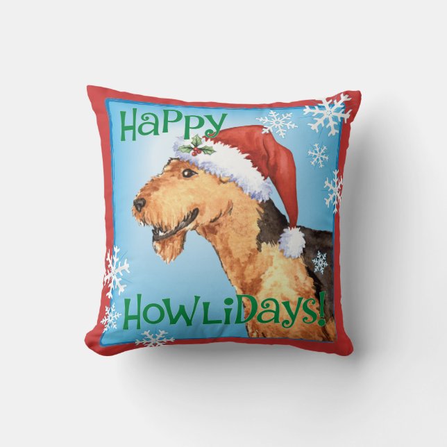 Cojín Decorativo Howliday feliz Airedale (Anverso)