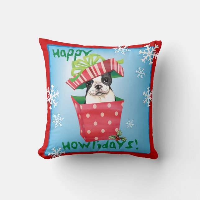 Cojín Decorativo Howliday feliz Boston Terrier (Anverso)