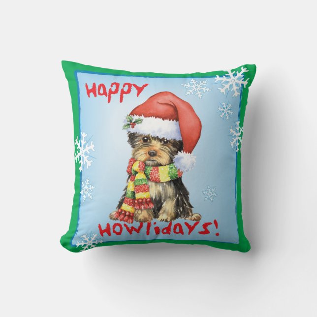 Cojín Decorativo Howlidays feliz Yorkie (Anverso)