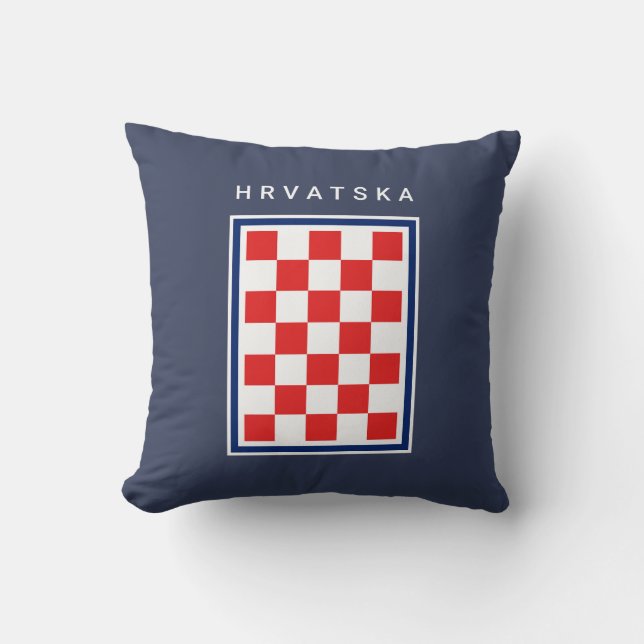 Cojín Decorativo Hrvatska Checker Azul Frontera (Anverso)