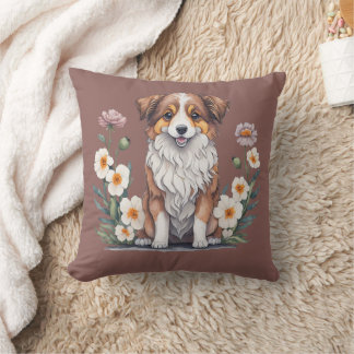 Cojín Decorativo Hübscher Collie umringt von Blumen -