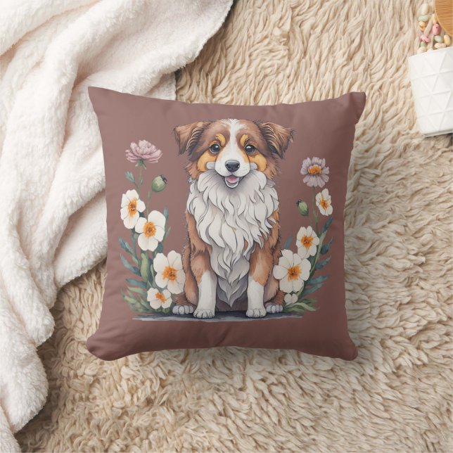 Cojín Decorativo Hübscher Collie umringt von Blumen - (Manta)