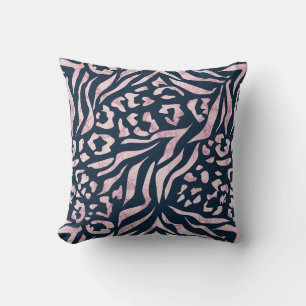Cojín Decorativo Huella animal, leopardo, tigre, azul, rosa, piel,