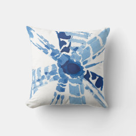 Cojín Decorativo Huella azul índigo Shibori Sunburi acuarela