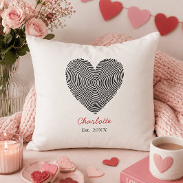 Cojín Decorativo Huella Dactilar Minimalista del Corazón con Nombre