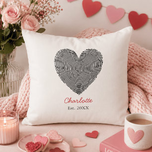 Cojín Decorativo Huella Dactilar Minimalista del Corazón con Nombre