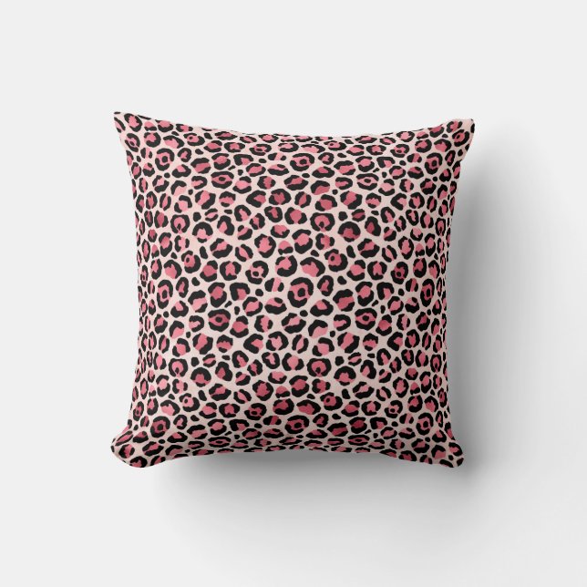 Cojín Decorativo huella de leopardo rosa y negro de moda (Anverso)