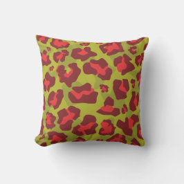 Cojín Decorativo Huella de leopardo verde oliva y rojo