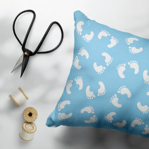 Cojín Decorativo Huellas de bebé, Pie de bebés, Huellas, Azul, Niño