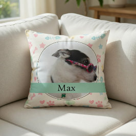 Cojín Decorativo Huellas de patas y corazones Foto de perro persona