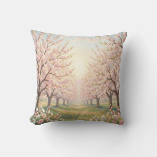 Cojín Decorativo Huerto de Flor de Cerezo Rosa Paisaje de Primavera