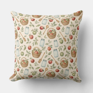 Cojín Decorativo Huerto de Montaña Acuarela & Cosecha de Manzanas d