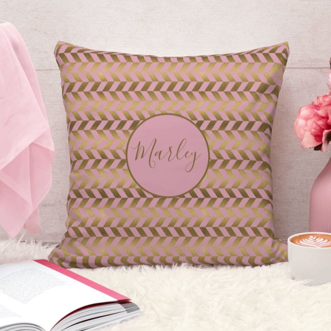 Cojín Decorativo Hueso de arenisca rosa y dorado personalizado (Subido por el creador)