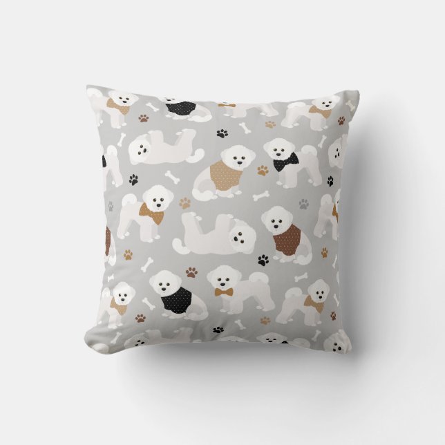 Cojín Decorativo Huesos de Bichon Frise y gris (Anverso)