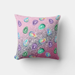 Cojín Decorativo Huevo de Pascua Pink Purple Tie Dye Purpurina Glam