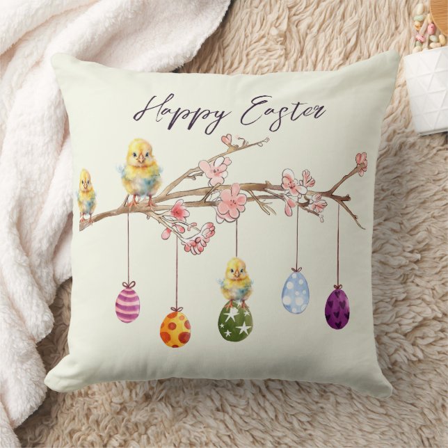 Cojín Decorativo Huevos de Pascua, bebés chichas felices pascuas (Manta)
