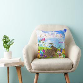 Cojín Decorativo Huevos de Pascua Primavera Margaritas Familia de C