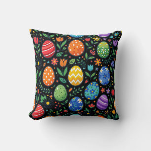 Cojín Decorativo Huevos de Pascua y Flores Arcoíris