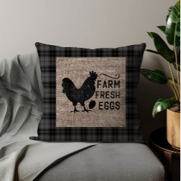 Cojín Decorativo Huevos Frescos De Granja Pollito Manta Cruda Negro