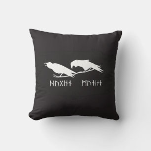 Cojín Decorativo Huginn y Muninn Cuervos Vikingos Tinta Nórdica