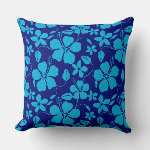 COJÍN DECORATIVO HULA HAWAIANA (HIBISCO) AZUL OSCURO/CLARO
