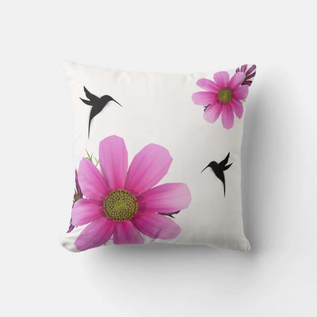 Cojín Decorativo Humingbird y cosmos (Anverso)