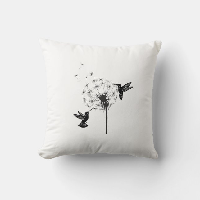 Cojín Decorativo Hummingbird and Dandelion Flower Nature Art (Anverso)