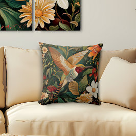 Cojín Decorativo Hummingbird Art Nouveau en vuelo