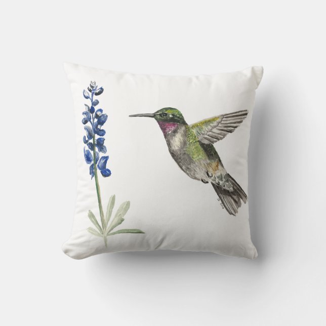 Cojín Decorativo Hummingbird y Bluebonnet (Anverso)