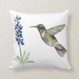 Cojín Decorativo Hummingbird y Bluebonnet