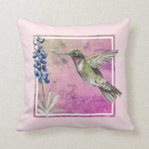 Hummingbird y Bluebonnet en fondo rosado