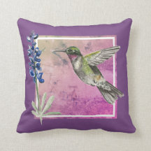 Hummingbird y Bluebonnet en fondo rosado