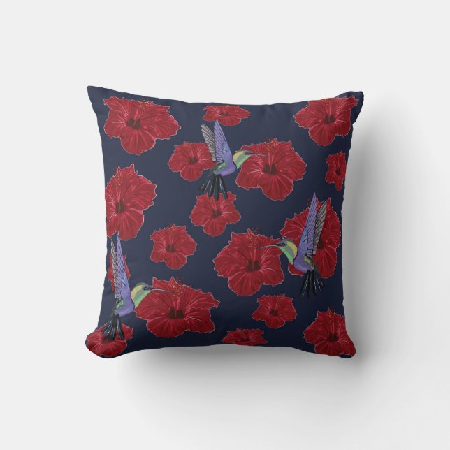 Cojín Decorativo Hummingbirds Hibiscus Floral Art (Anverso)