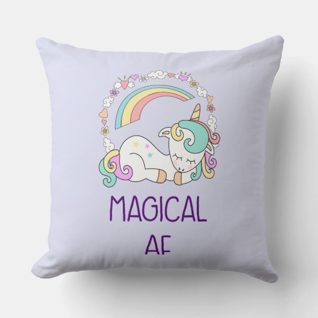 Cojín Decorativo Humor - AF mágico. Unicornio, arcoiris y estufas (Anverso)