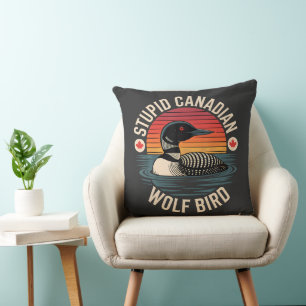 Cojín Decorativo Humor de Loon Pájaro Lobo Canadiense Estúpido