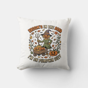Cojín Decorativo Humor de Parche de Calabaza de Bruja de Halloween