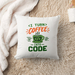 Cojín Decorativo Humor de programador de TI, convierto café en códi