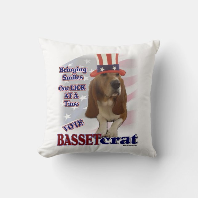 Cojín Decorativo Humor político de Basset Hound (Anverso)