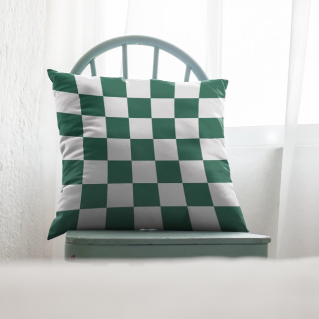 Cojín Decorativo Hunter Green y White Checkered (Hunter Green and White Checkered Throw Pillow)